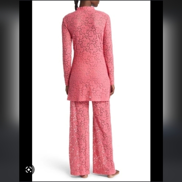 Open Edit Lace Mesh Tunic Pajama Set Pink Rapture L sheer Stretch Layering Top - Picture 5 of 15
